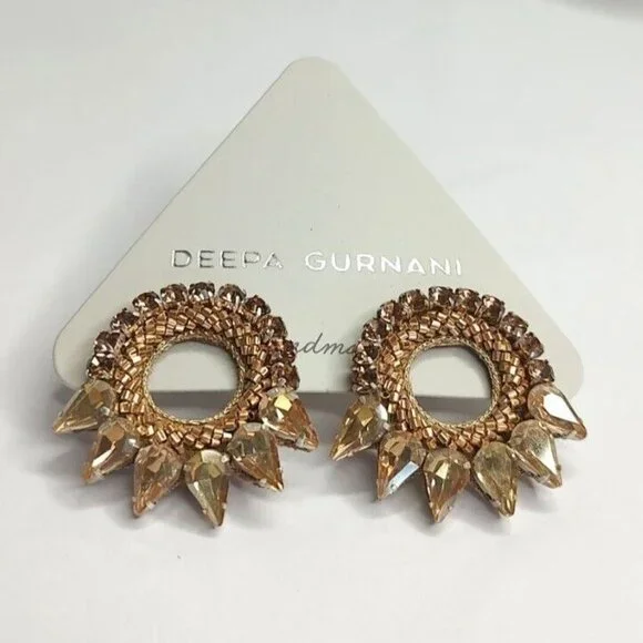 Anthropologie Deepa Gurnani Earrings Valencia Beaded Crystal Gold Studs - Picture 7 of 11